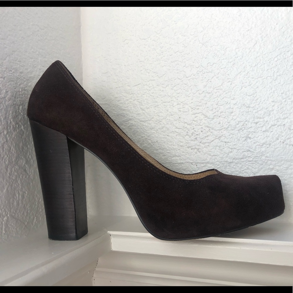 Micheal Kors 9.5 Brown Suede Stacked Heel Hidden Platform